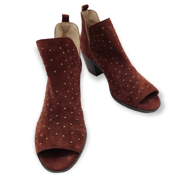 Lucky Brand Barlenna Suede Studded Peep Toe Ankle Bootie Boots - Picture 1 of 9